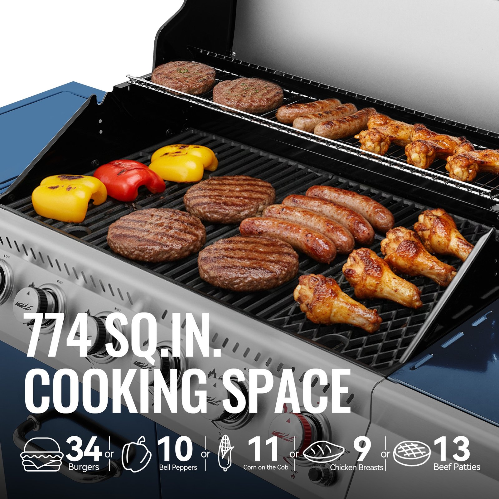 Royal Gourmet Cabinet Style Blue 6 -Burner Liquid Propane Gas Grill 1 -Side Burner - Image 3