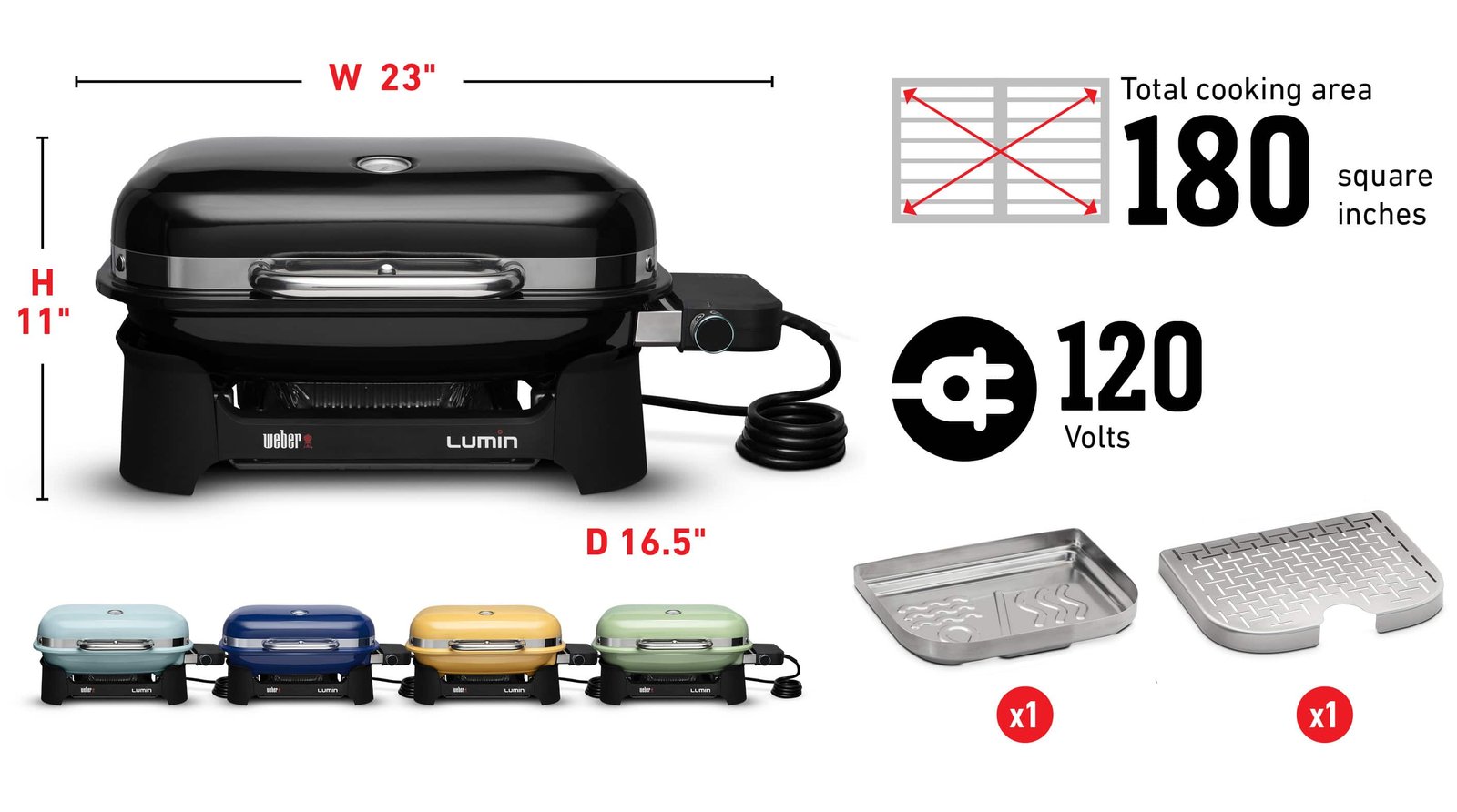Weber Lumin Compact 1560 -Watt Yellow Electric Grill - Image 5