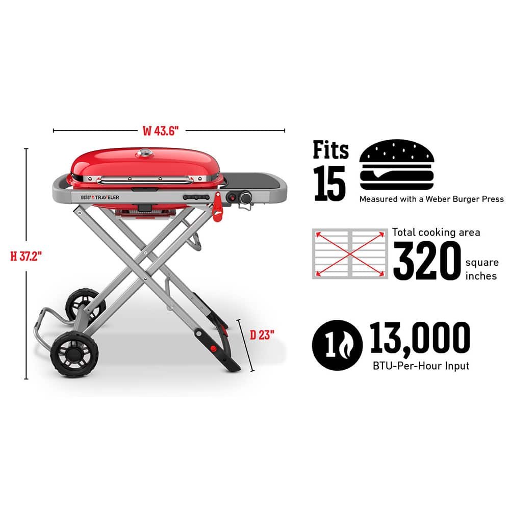 Weber Traveler 320-Sq. in Red Portable Liquid propane Grill - Image 3