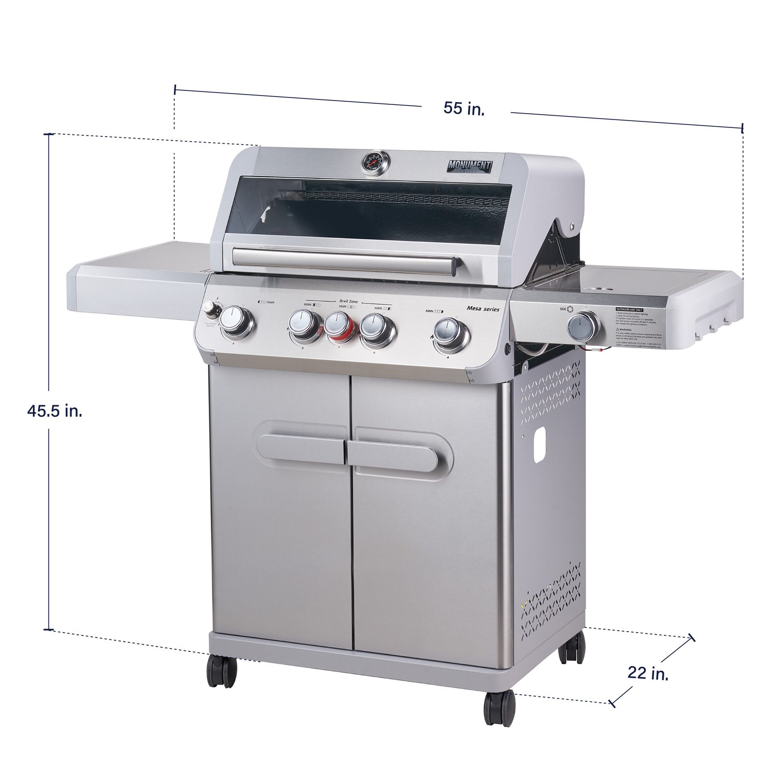 Monument Mesa 405BZ Stainless Steel 5 -Burner Infrared Liquid Propane Gas Grill 1 -Side Burner - Image 3