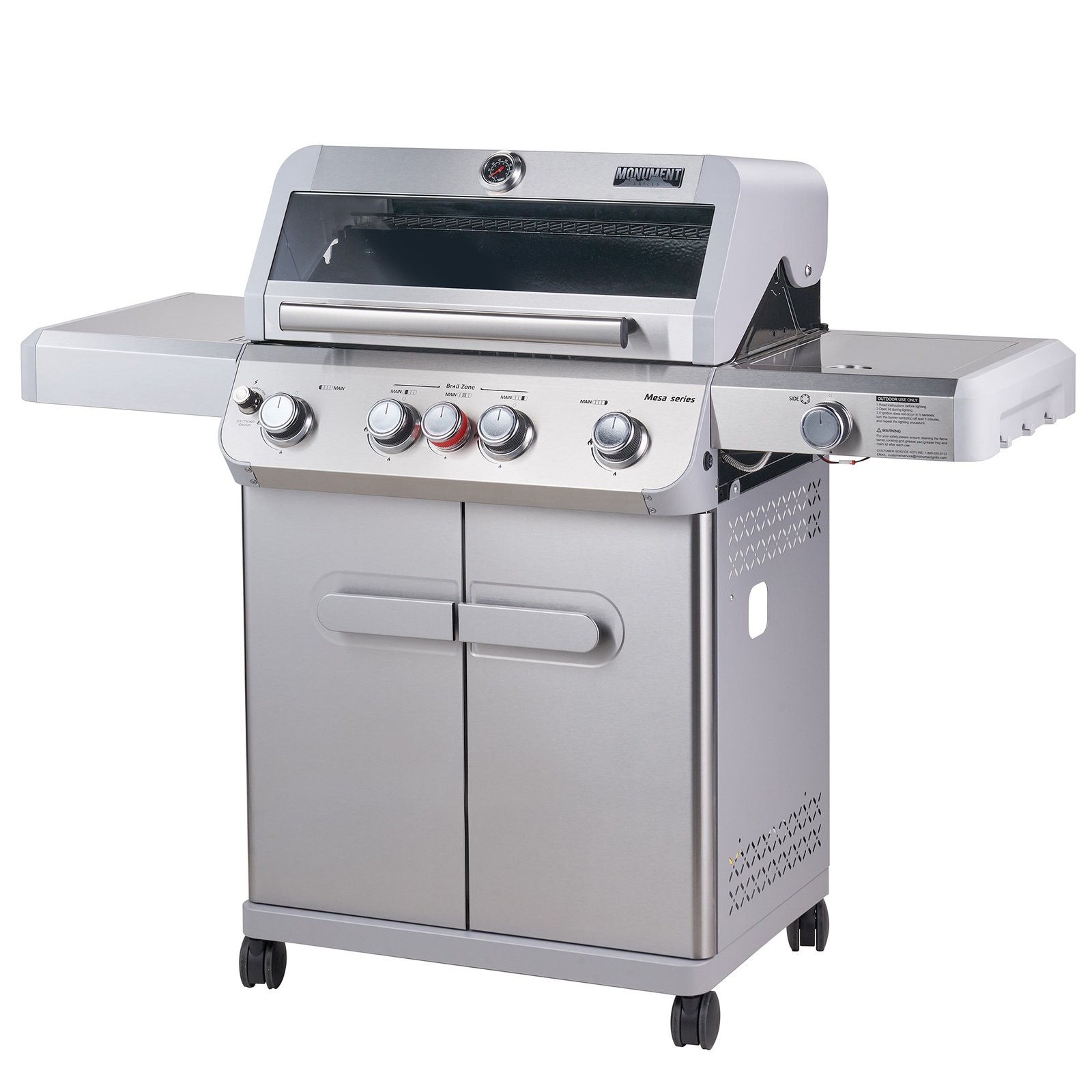 Monument Mesa 405BZ Stainless Steel 5 -Burner Infrared Liquid Propane Gas Grill 1 -Side Burner - Image 5
