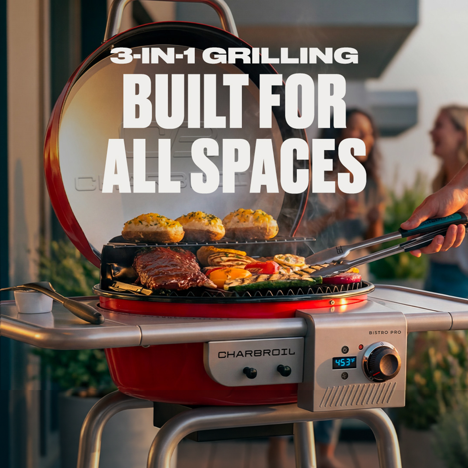 Charbroil Bistro Pro 3-in-1 Grill, Griddle, and Charcoal 1750 -Watt Red Electric Grill - Image 2