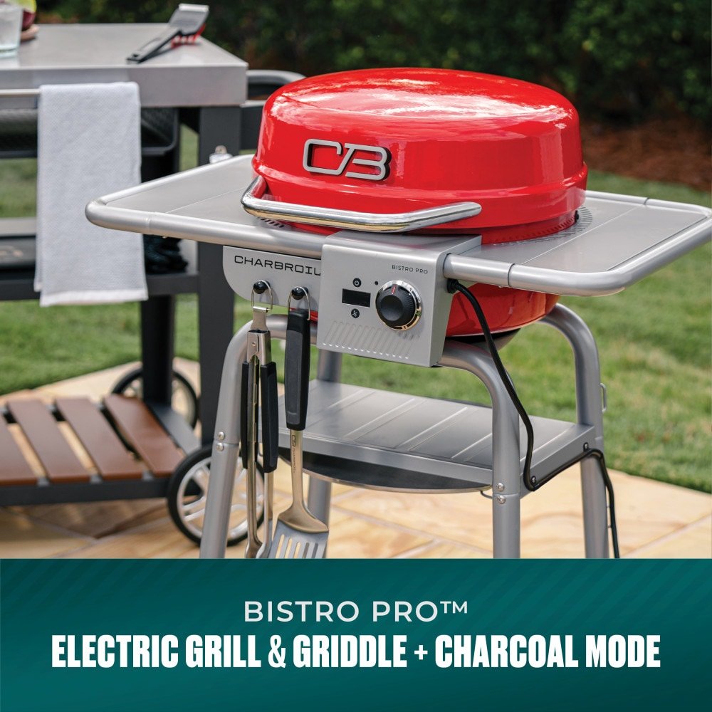 Charbroil Bistro Pro 3-in-1 Grill, Griddle, and Charcoal 1750 -Watt Red Electric Grill - Image 3