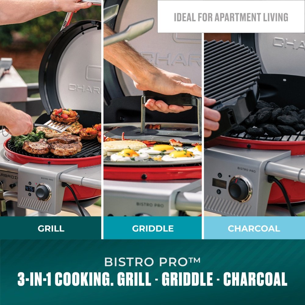 Charbroil Bistro Pro 3-in-1 Grill, Griddle, and Charcoal 1750 -Watt Red Electric Grill - Image 4