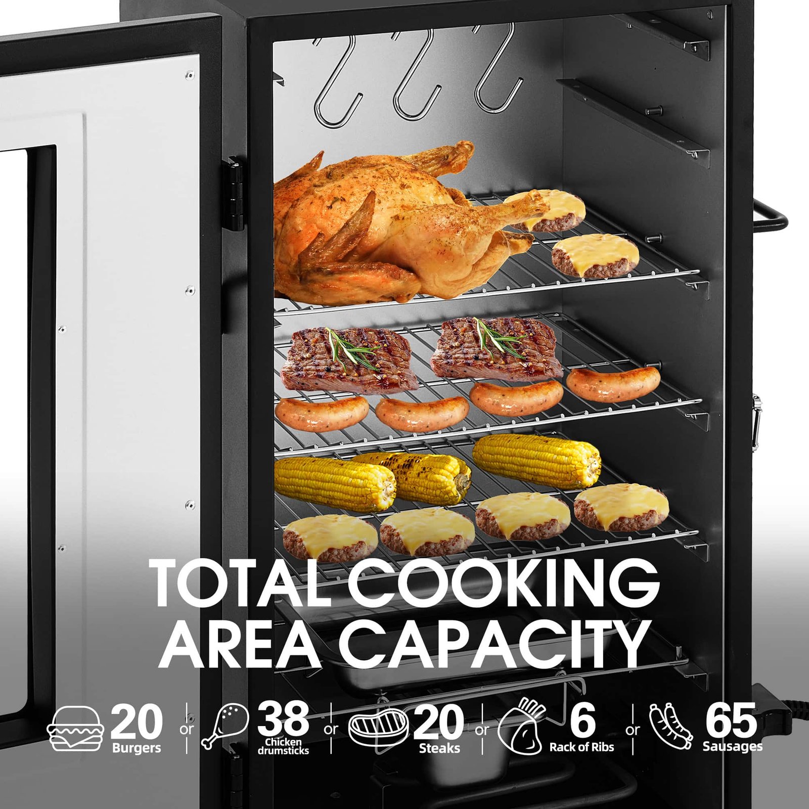 Royal Gourmet 28-Inch Analog Electric Smoker with 3 Racks 454-Sq. in Black Electric Smoker - Image 5