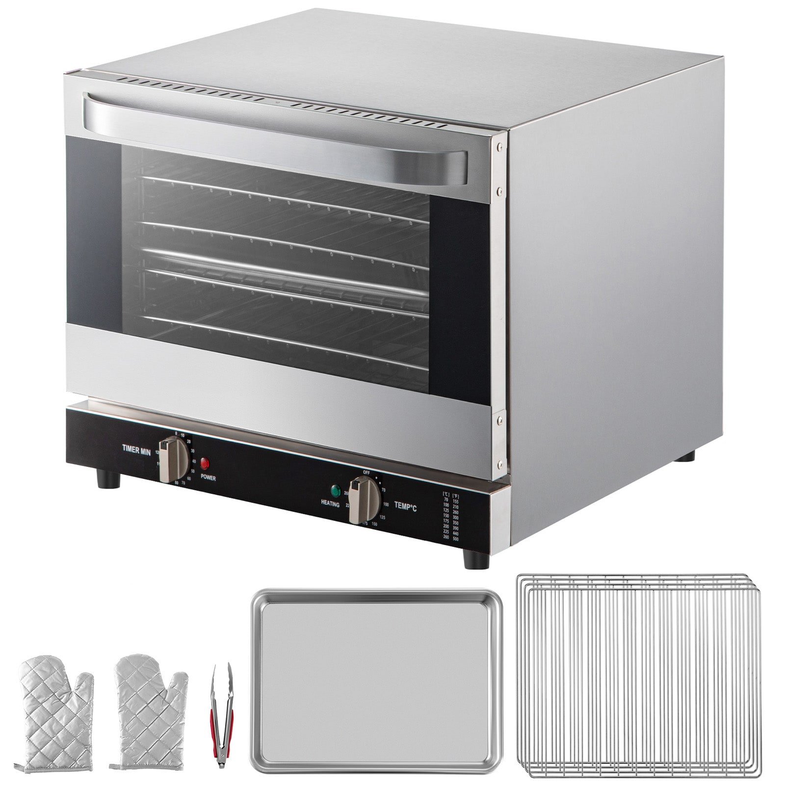 VEVOR 66L Commercial Convection Oven 24 inch Single Electric Wall Oven Single-fan and ( Stainless Steel + Tempered Glass )