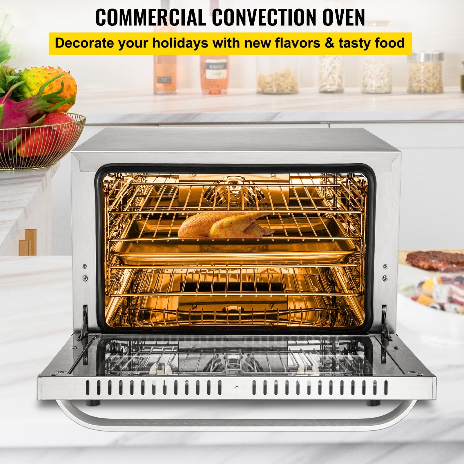 VEVOR 66L Commercial Convection Oven 24 inch Single Electric Wall Oven Single-fan and ( Stainless Steel + Tempered Glass ) - Image 2