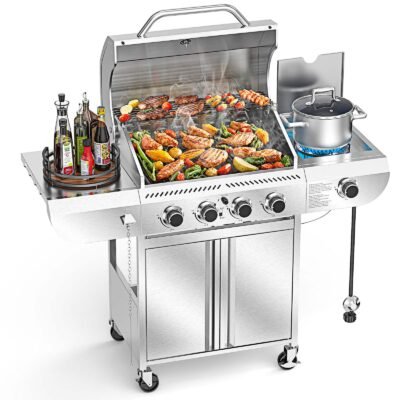 COWSAR Stainless steel 4 -Burner Liquid Propane Gas Grill 1 -Side Burner