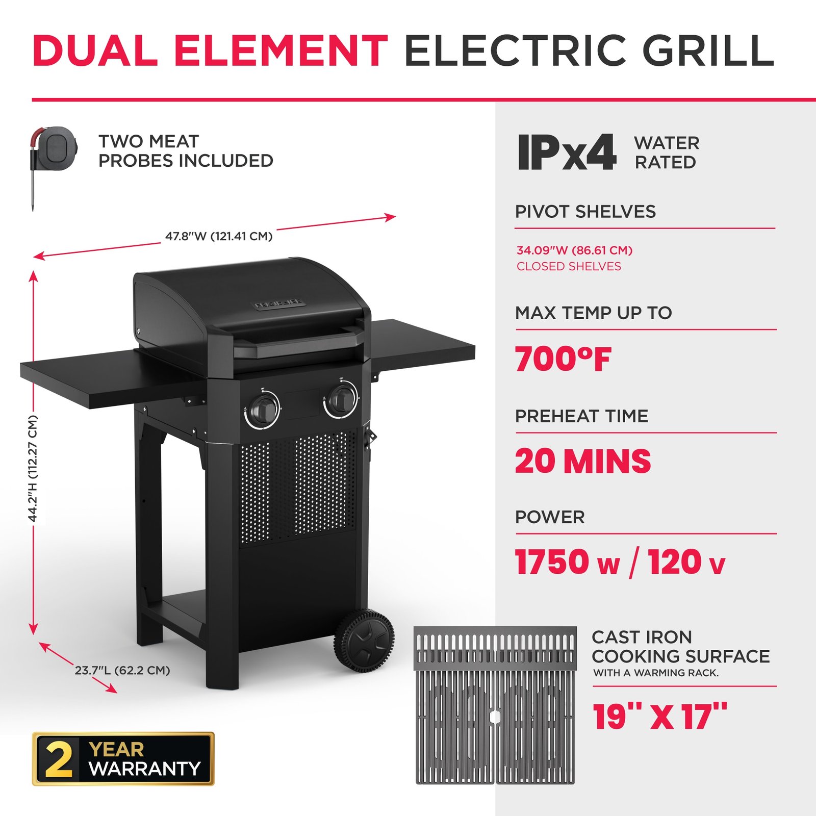 Frigidaire Dual Element 1750 -Watt Black Electric Grill - Image 2