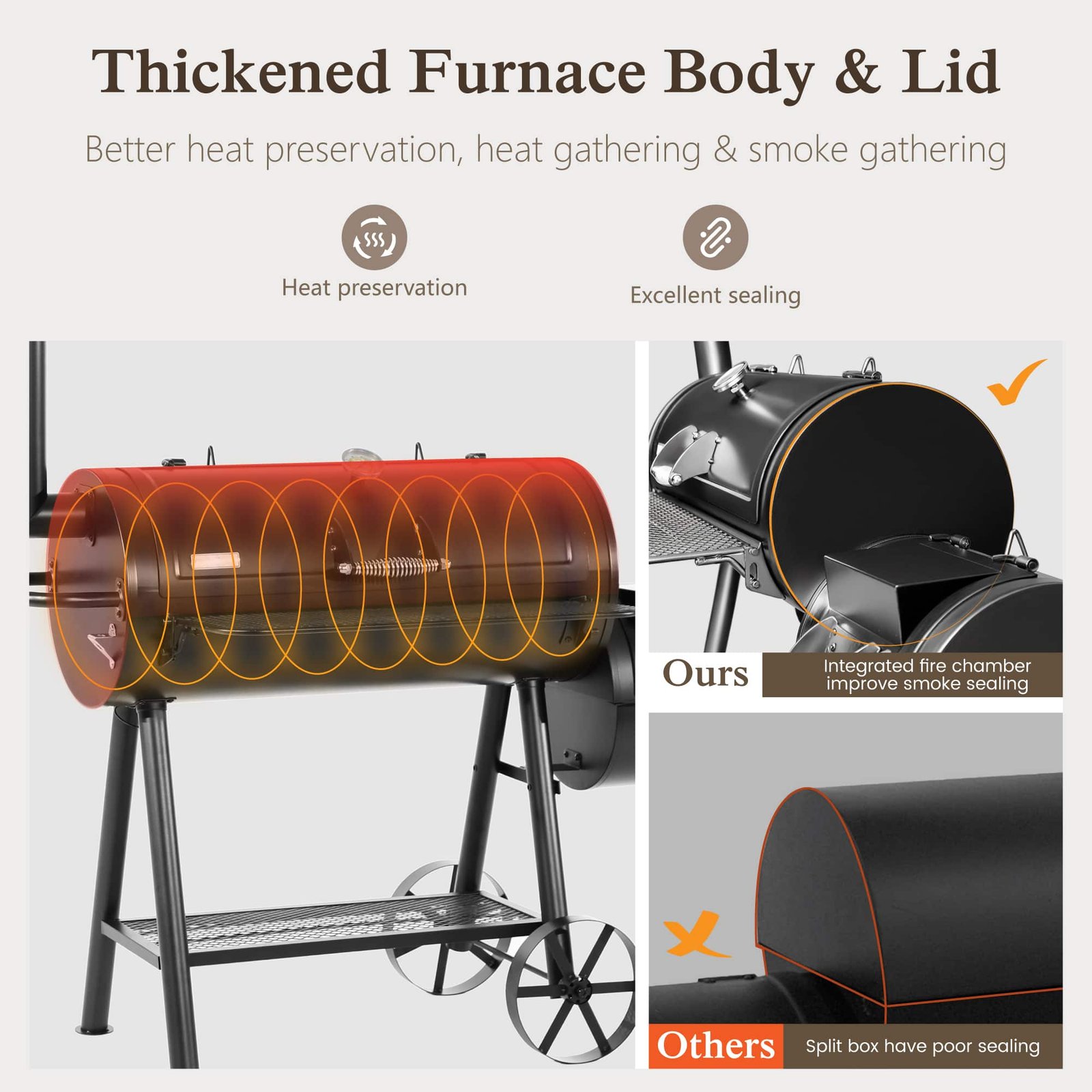 Sunshine Valley 941-Sq. in Black Horizontal Charcoal Smoker - Image 4