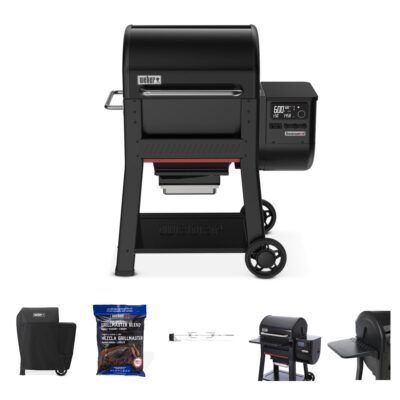 Weber Searwood 600 Black Pellet Grill with Grill Cover, Grill Pellets, and Grill Accessories